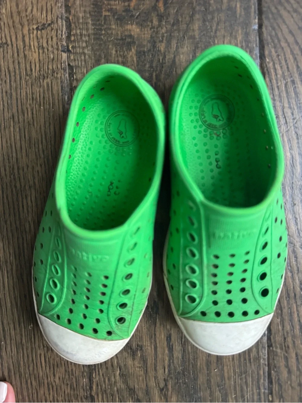 Native Kids Bright Green Slip-On Water Shoes with White Toe